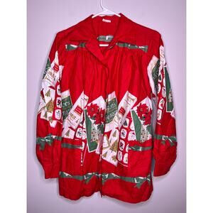 1940s Wayne Maid Christmas Holiday Postcards Santa Poinsettias Volup Shirt XL